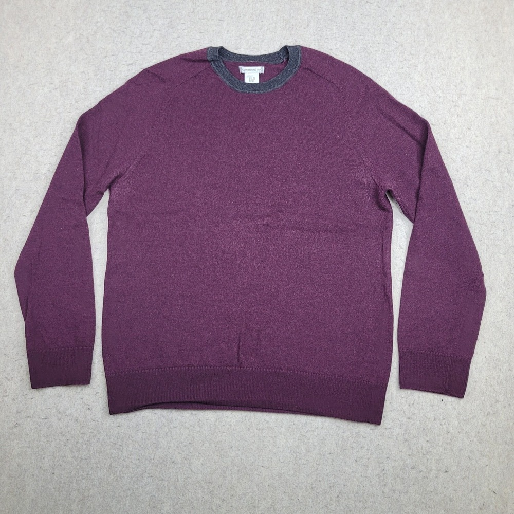Gap Italian Merino Wool Sweater Mens L Purple Long Sleeve Round‎ Neck Pullover